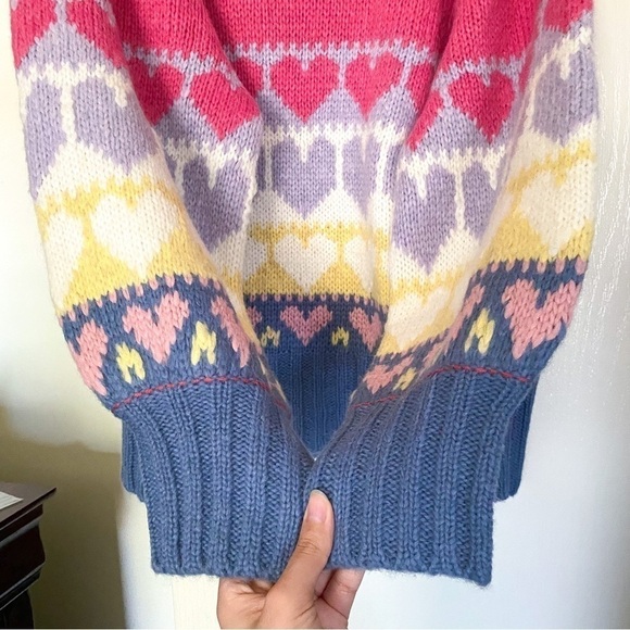 LoveShackFancy Sweater Shirelle Puff-Sleeve Heart Wool Alpaca Pink Icing M EUC - Picture 4 of 13